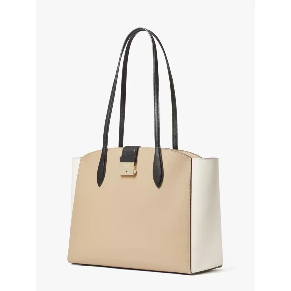 Kate Spade Locket Large Tote Pebbled Leather Tri-Color Beige White Black Bag
